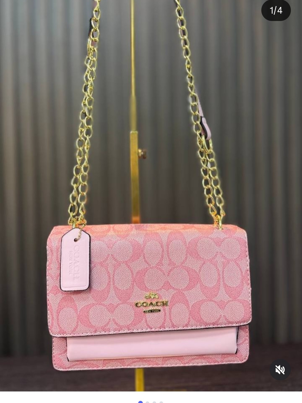Coach Pink Signature Chain Flap Shoulder Bag